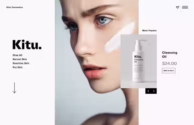 Cosmetics E-commerce Design: Sleek and modern e-commerce website for beauty brands, focusing on product presentation and smooth customer journeys.