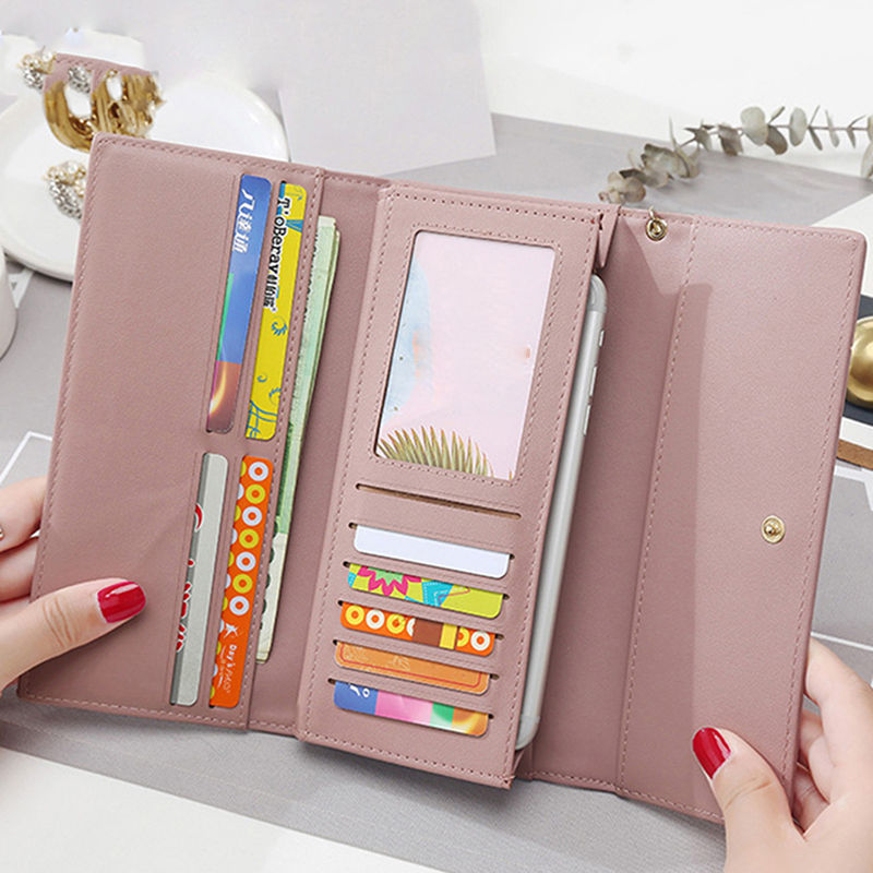 Thumbnail: Fashion Women PU Leather Long Wallets Multi-functional Fold Purse Fresh Female C