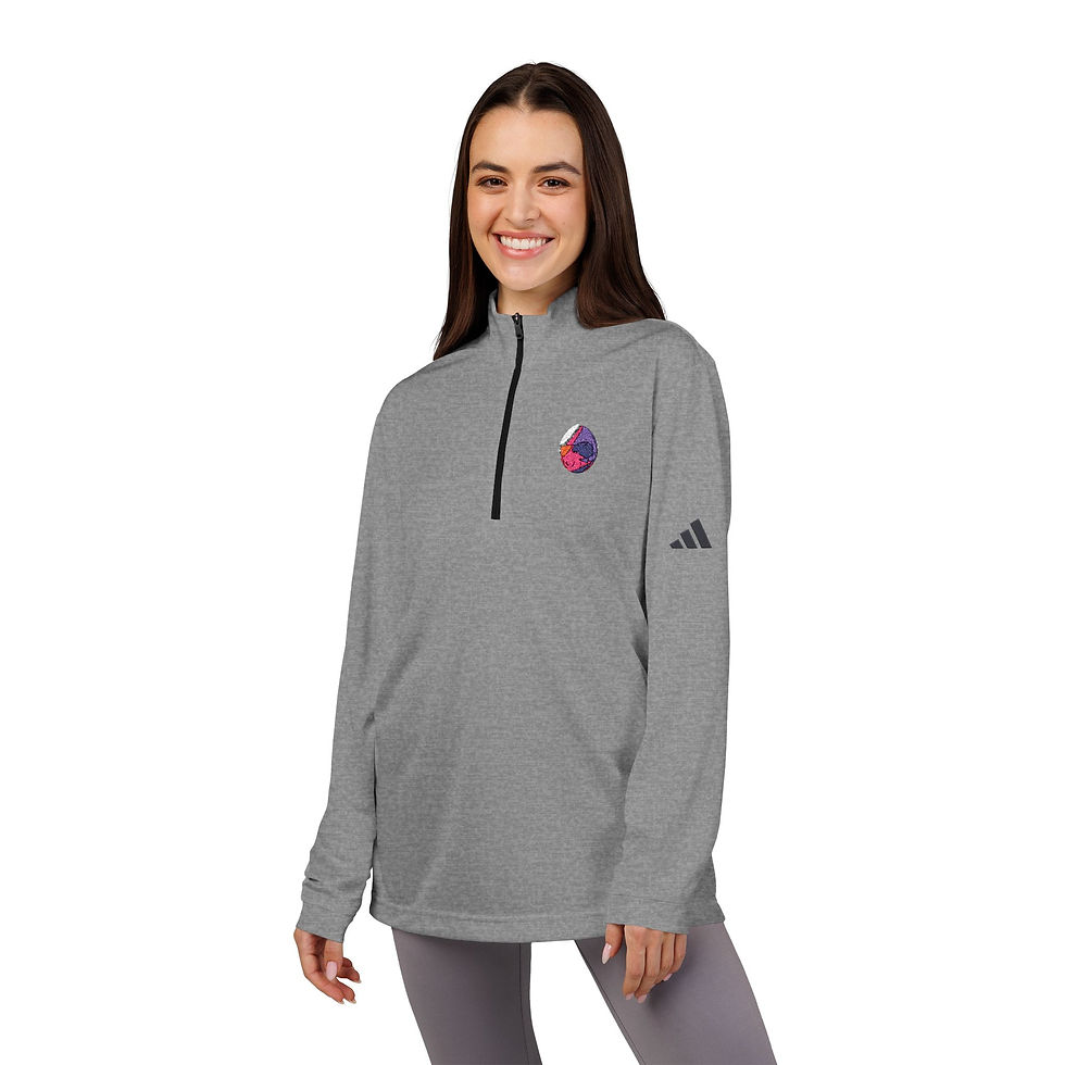 Thumbnail: Women's Sportswear : Embroidered Quarter-Zip Pullover: Floral Crest on White
