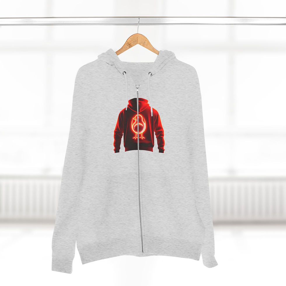 Thumbnail: Neon Hoodie Graphic Zip-Up — Red Glow Figure with "Designer Area" Back Print