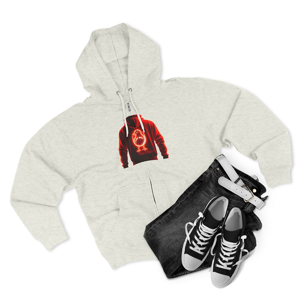 Thumbnail: Neon Hoodie Graphic Zip-Up — Red Glow Figure with "Designer Area" Back Print