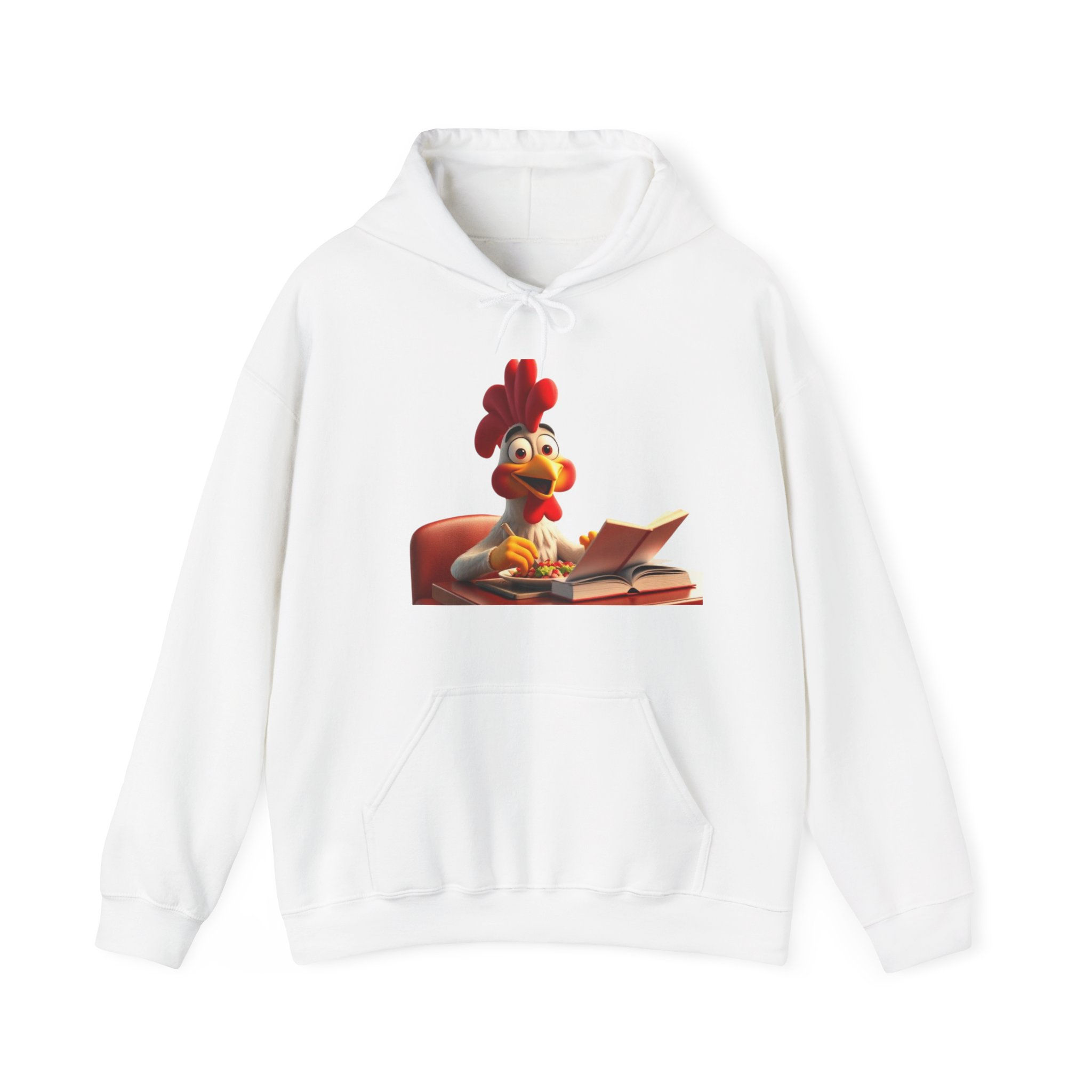Chicken Reading Hoodie — Cute Cartoon Rooster Booklover Sweatshirt