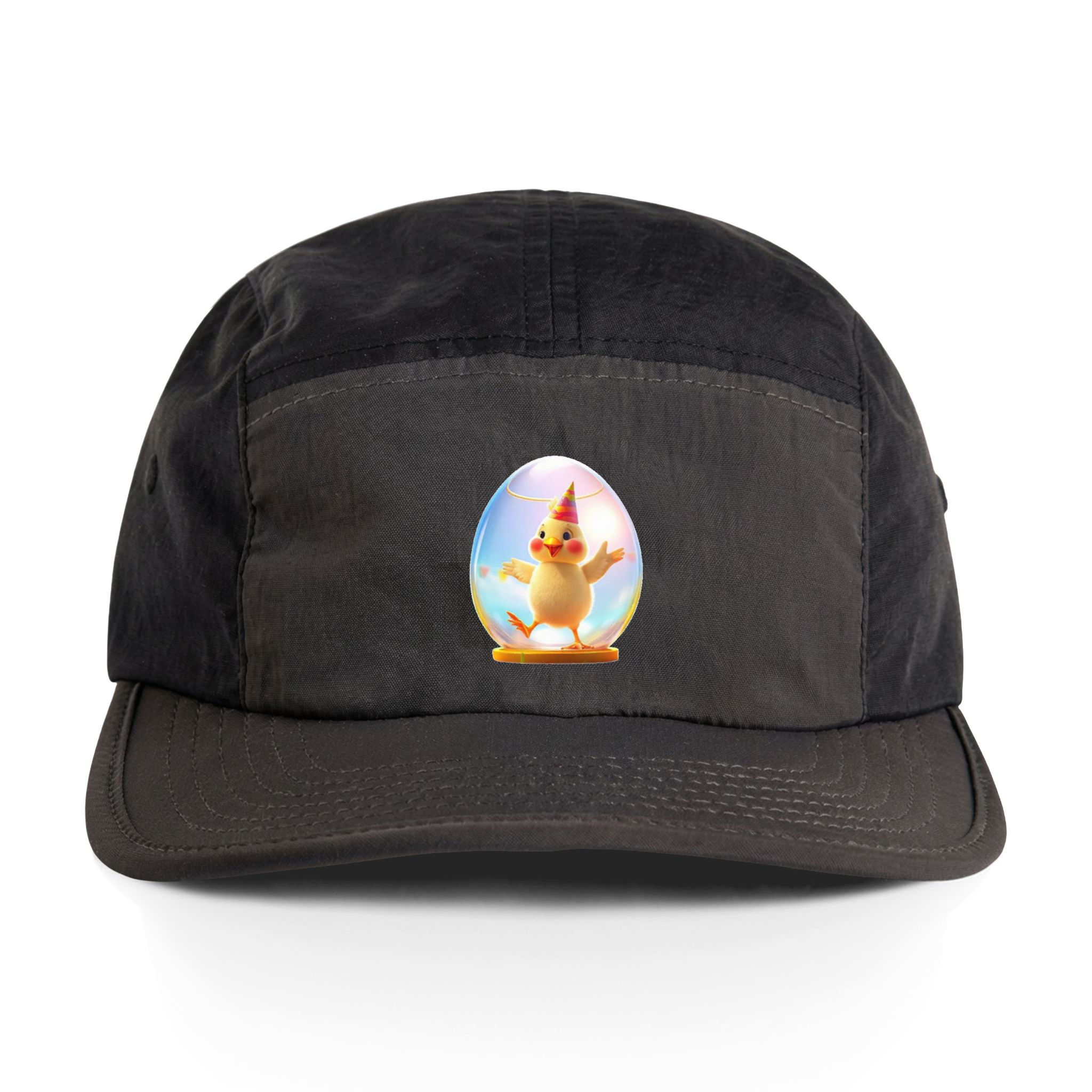 Cute Chick Egg Patch Nylon Cap — Playful Easter Chicken Baseball Hat