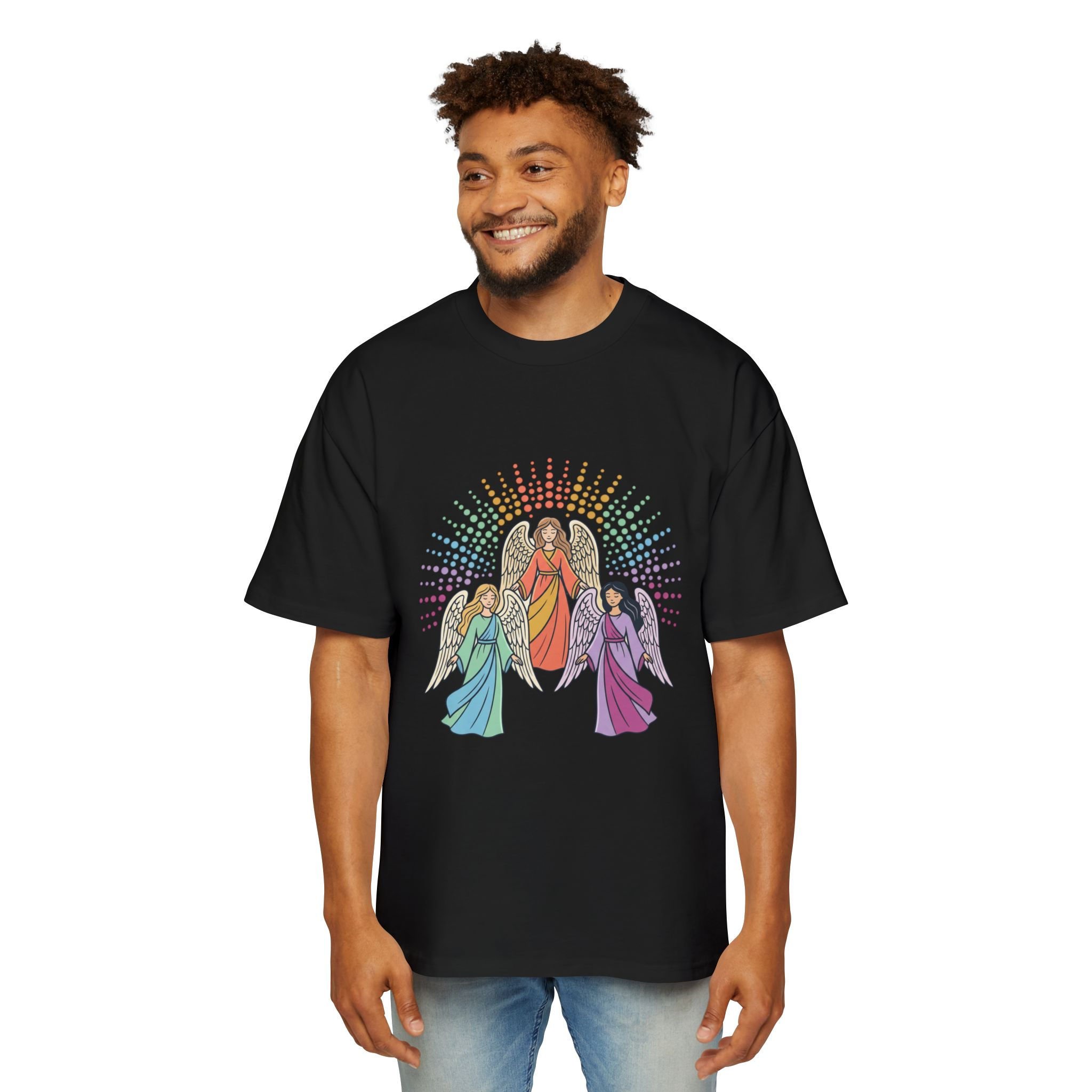 Jesus and Angels Graphic Tee — Christian Faith Oversized T-Shirt