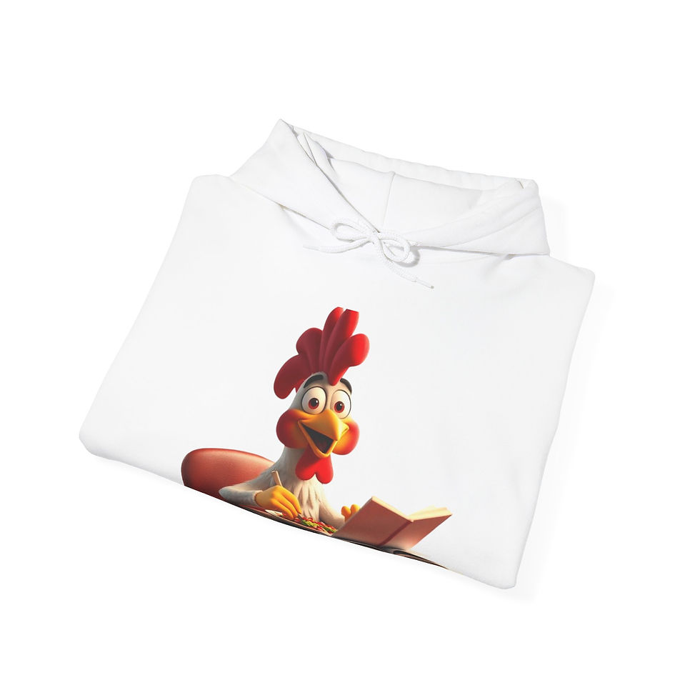 Thumbnail: Chicken Reading Hoodie — Cute Cartoon Rooster Booklover Sweatshirt