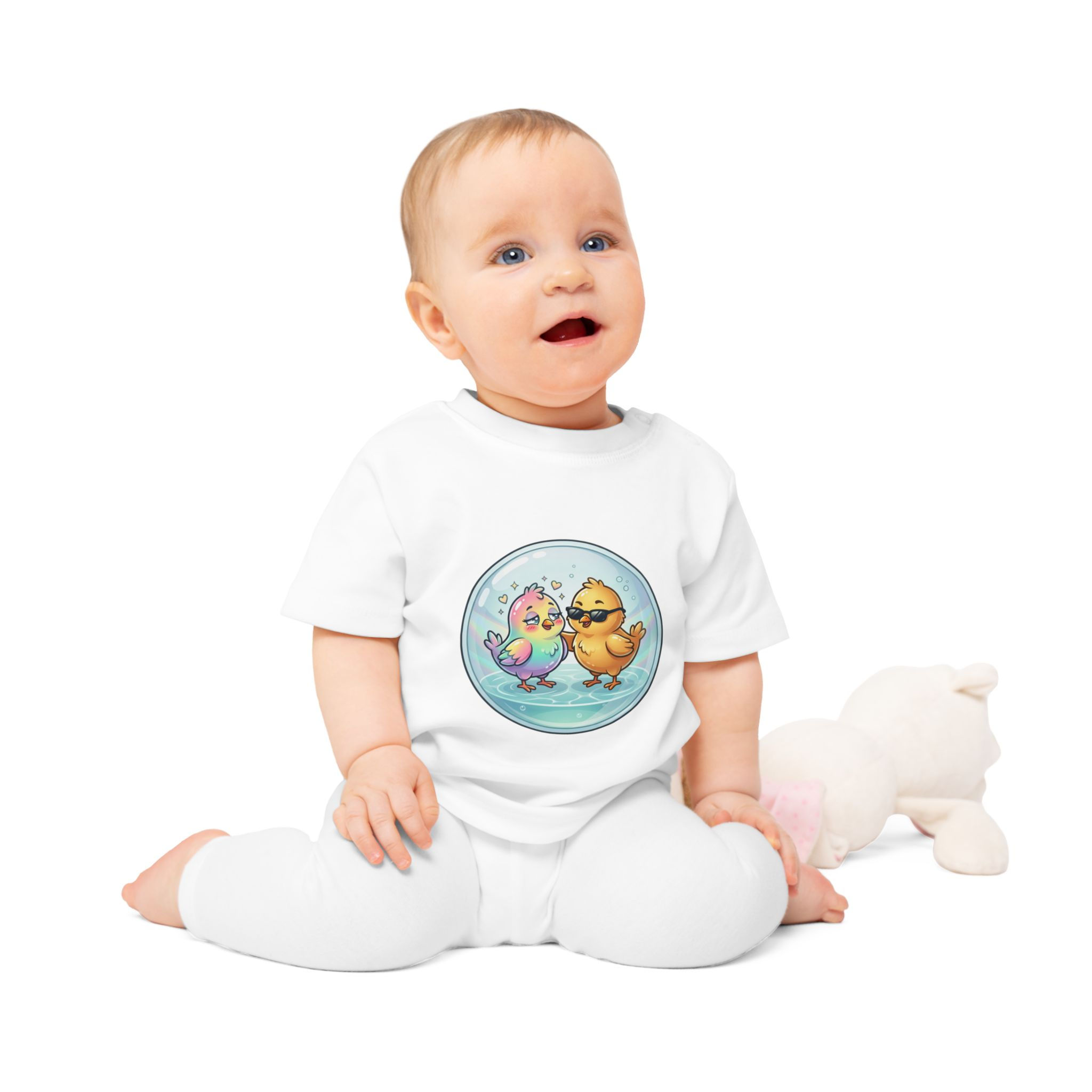 Eco-Friendly : Baby T-Shirt — Cute Cartoon Chicks in Bubble Graphic Tee