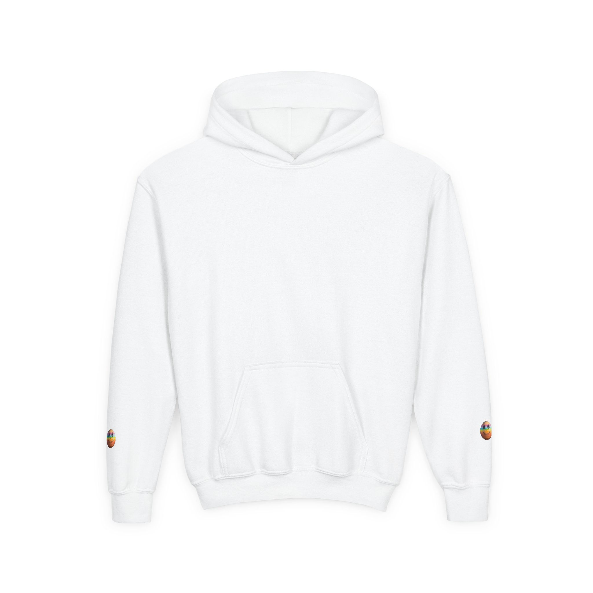 Youth Hoodie — Small Colorful Heart Sleeve Graphic