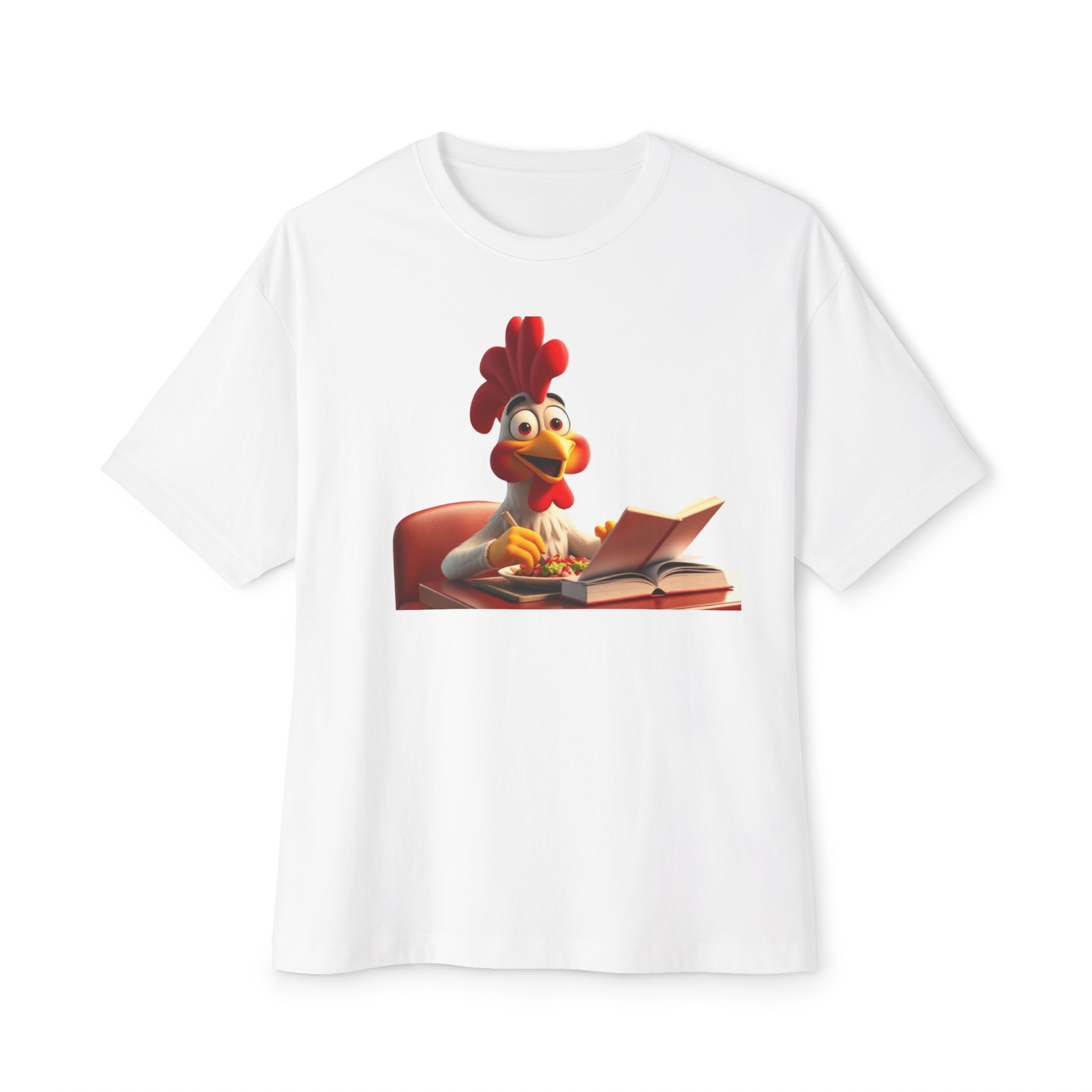 Chicken Reader Graphic Tee — Cute Studious Rooster Shirt