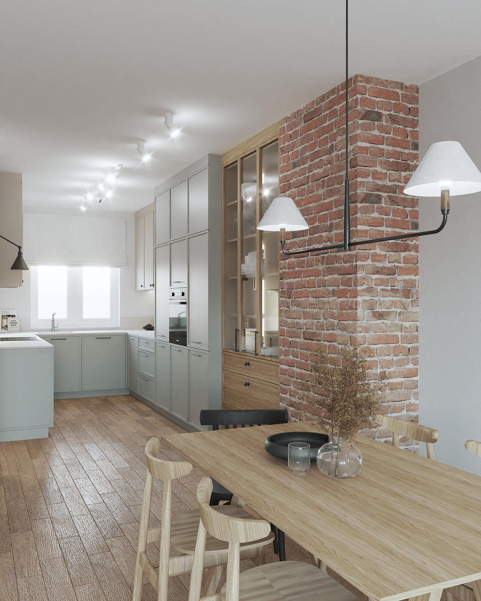Salon z kuchnią w stylu Modern Farmhouse