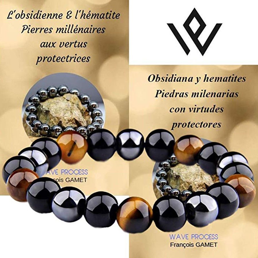 Thumbnail: Natural Black Obsidian Hematite Tiger Eye Beads Bracelets