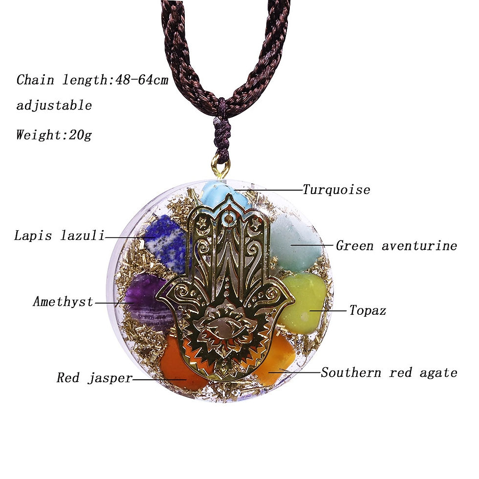 Thumbnail: Hand Of Fatifa Orgonite Necklace Energy Stone Chakra Pendant