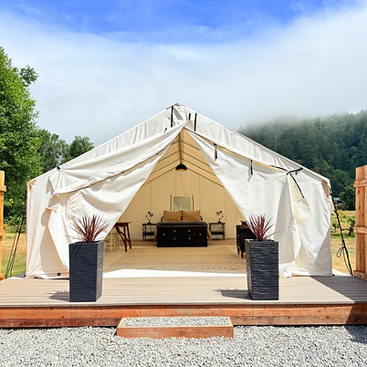A one bed glamping tent at the Redwood RV Park in Yurok Country.