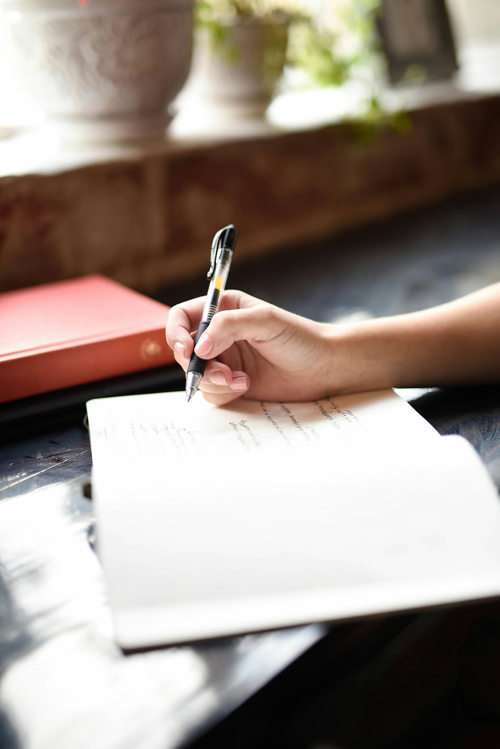 A person writing in their journal with a pen.