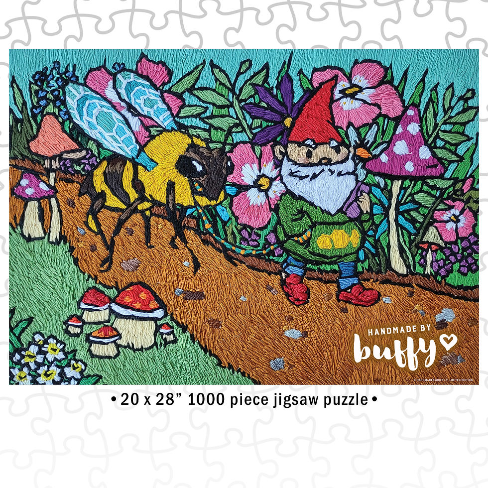 Thumbnail: Hipster Gnome - Bee Walk, Hand Embroidery Art, 1000 Piece Jigsaw Puzzle