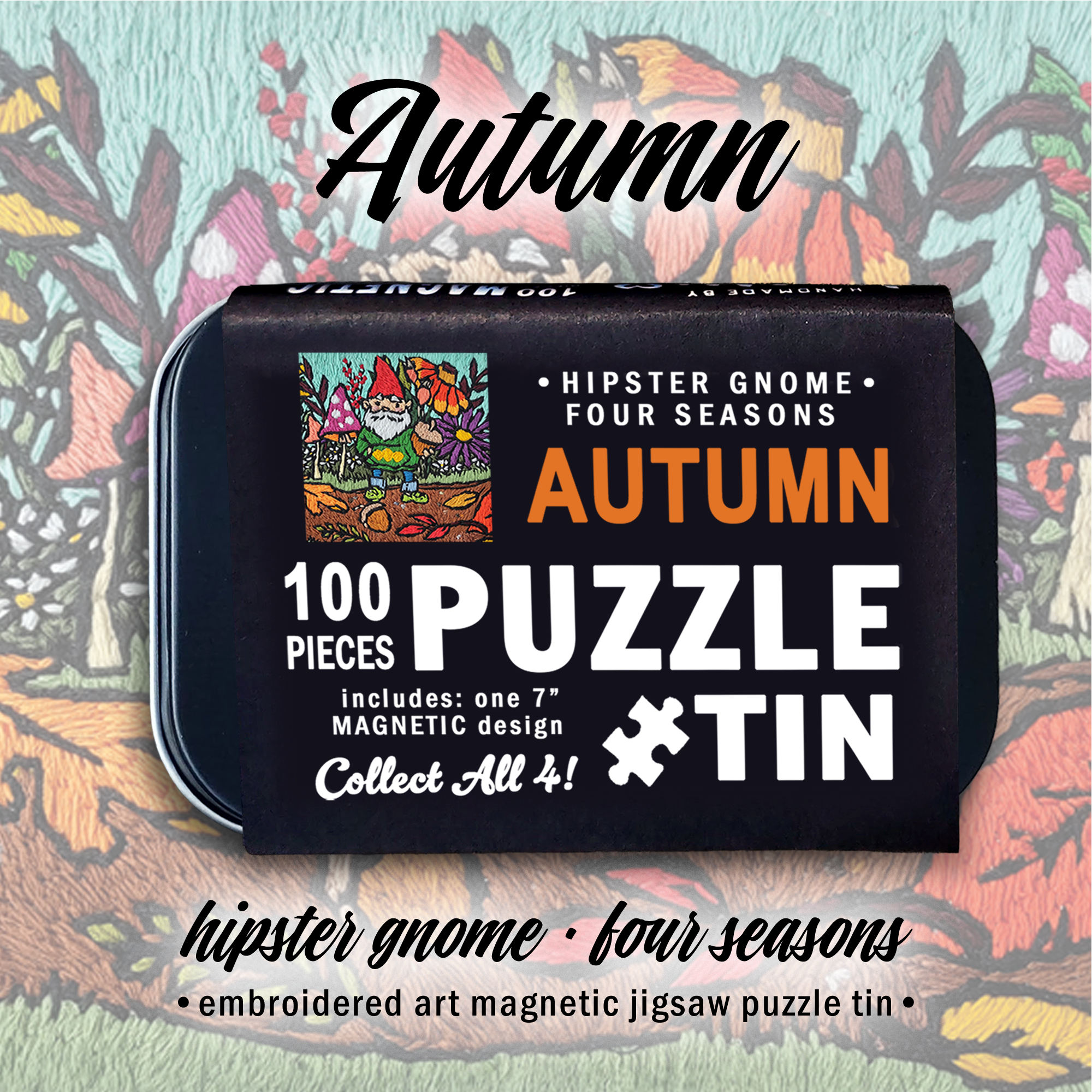 Hipster Gnome - Four Seasons: AUTUMN, 100 Piece Magnetic Jigsaw Puzzle T