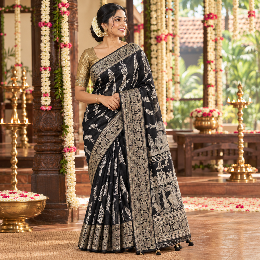 Woman in A29- ALL ADHIRA-253 black and silver saree