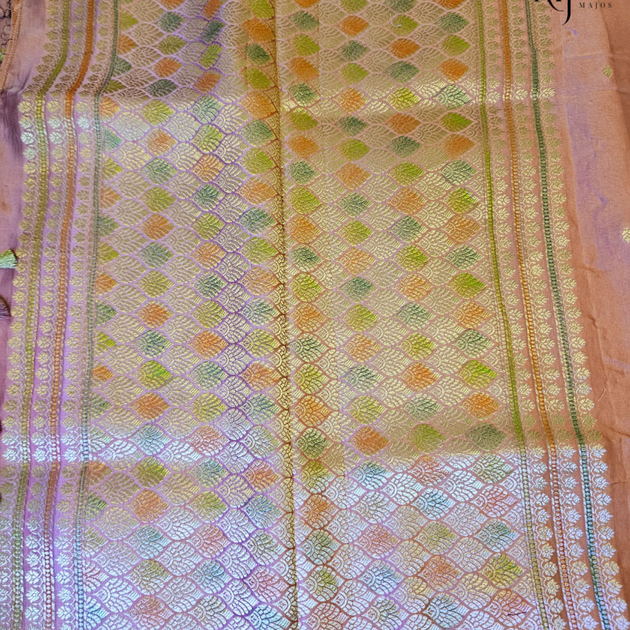 Pastel nude Mashru Mena Silk fabric with diamond pattern