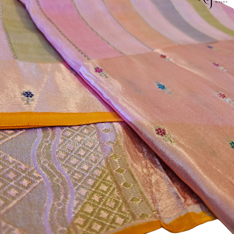 A78 Munga Rangkat silk saree with pink vertical stripes