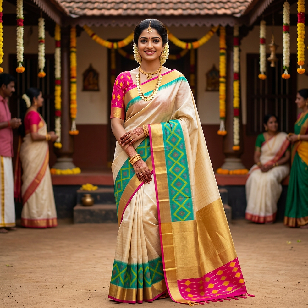 Woman in Pochampally Ikat pure soft silk saree