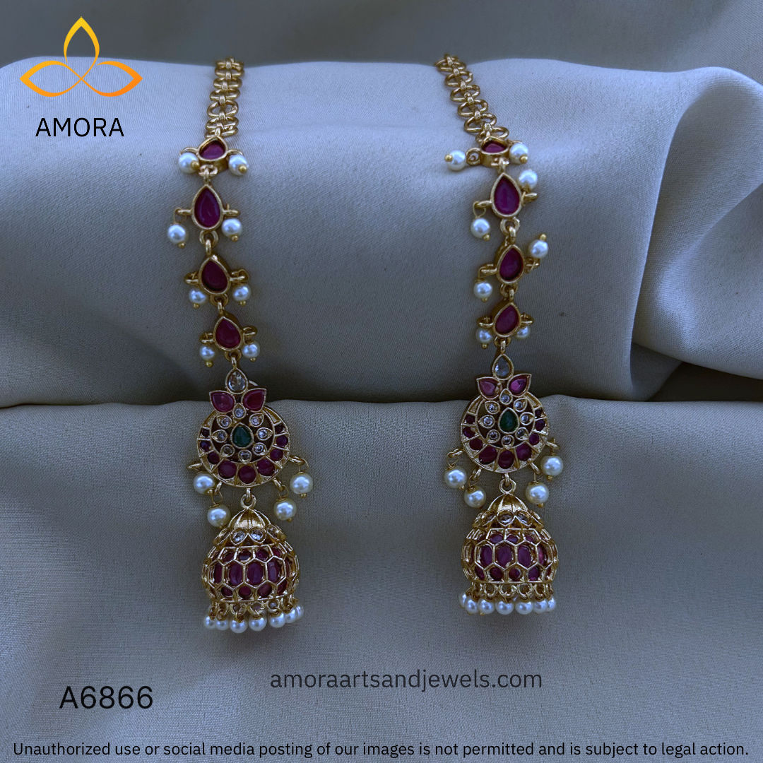 Antique Polished Jhumka with Sided Chain - A6866