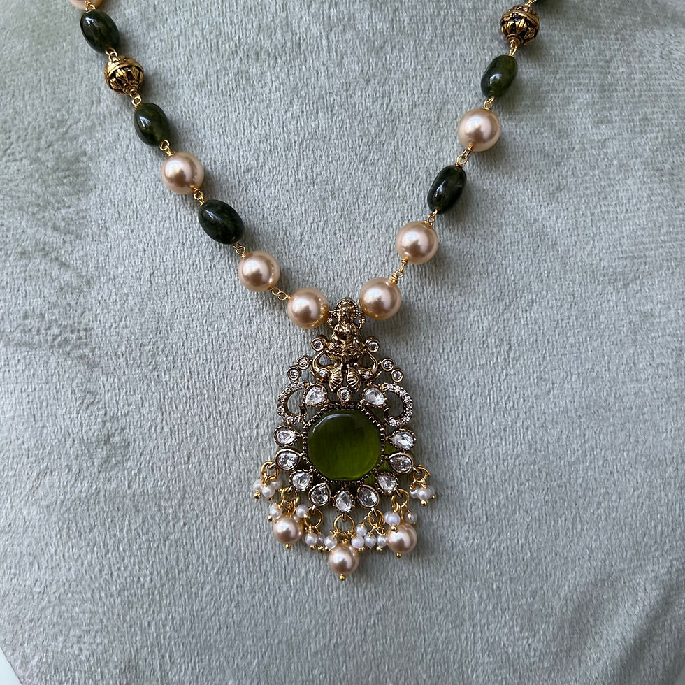 Thumbnail: Pearl and Bead Mala with Cz Stone Pendant Mala - 18 to 20 inches