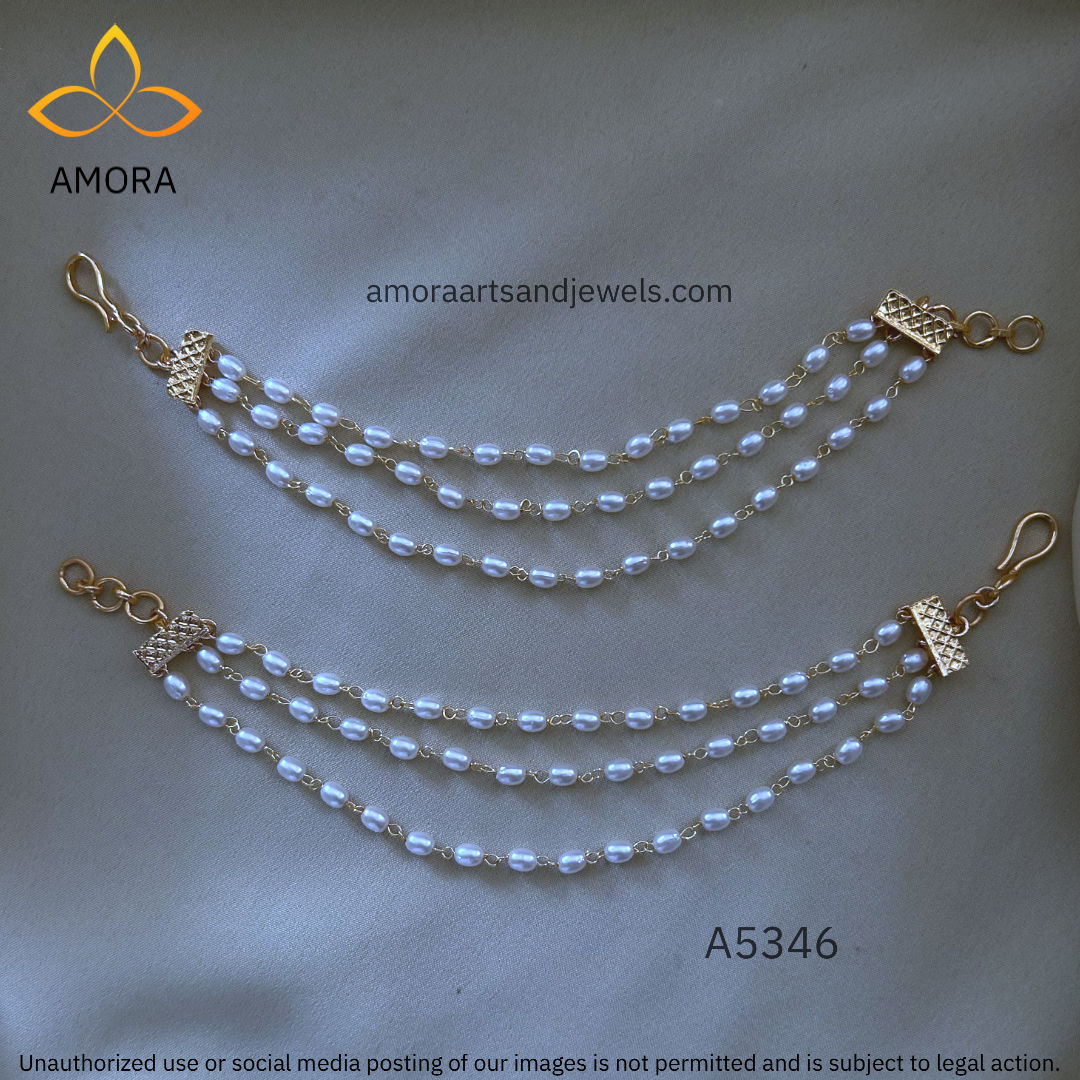 Antique Polished pearl ear chain or mattiles - A5346
