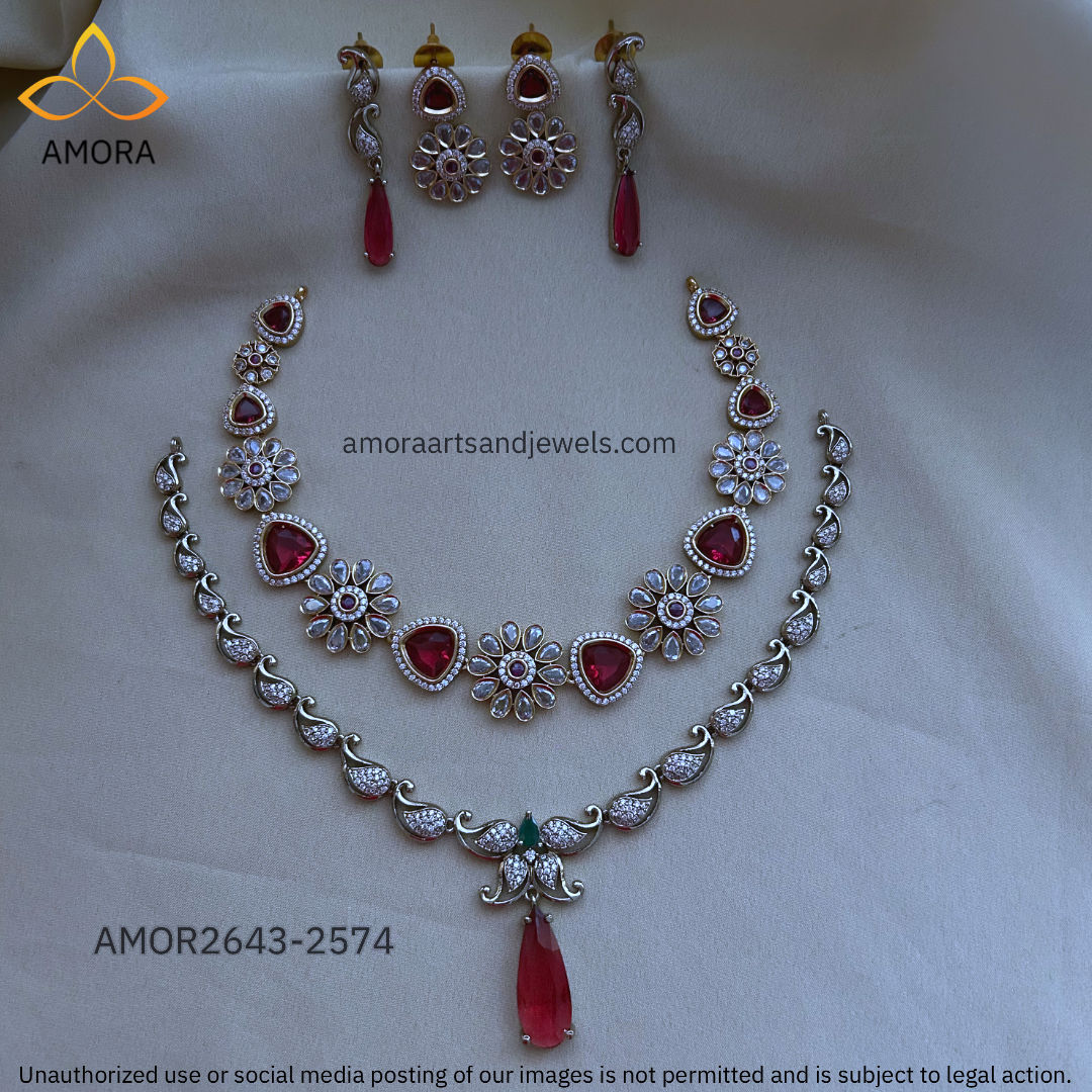 Antique Polished Short Necklace Combo Set - AMOR2643-2574