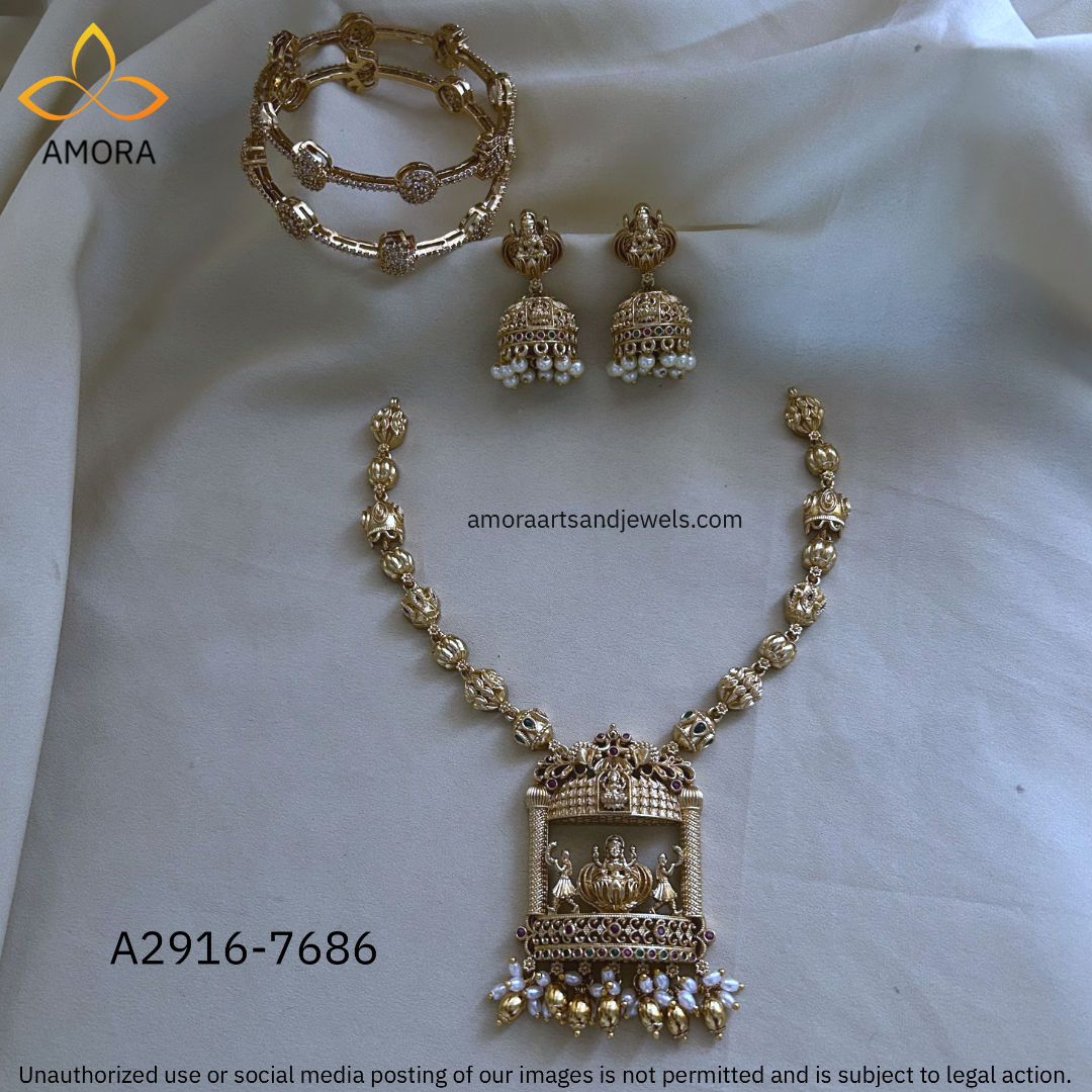 Antique Polished Short Necklace with Bangles Combo Set - A2916-7686