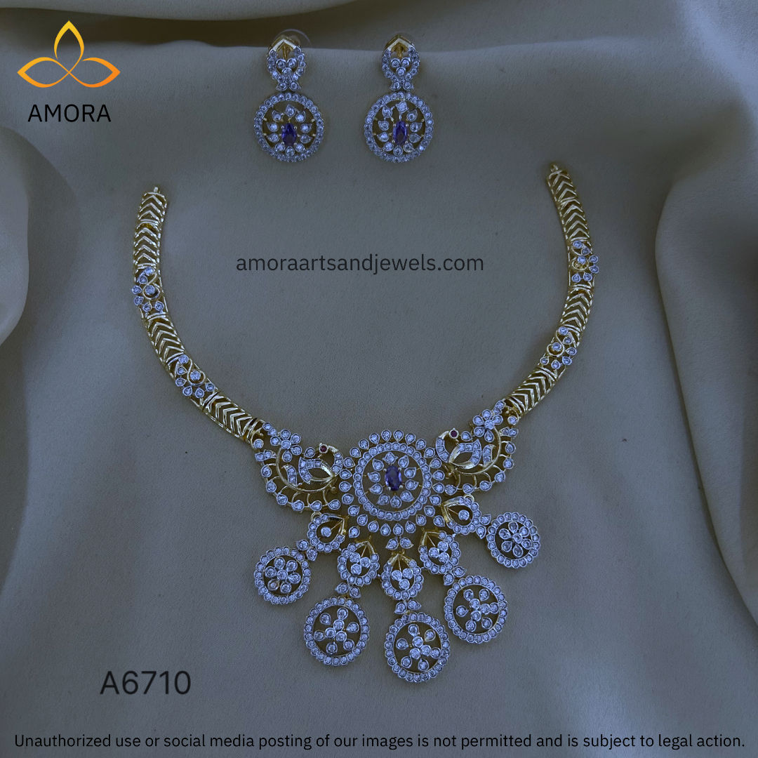 Gold Polish AD Short Necklace - A6710