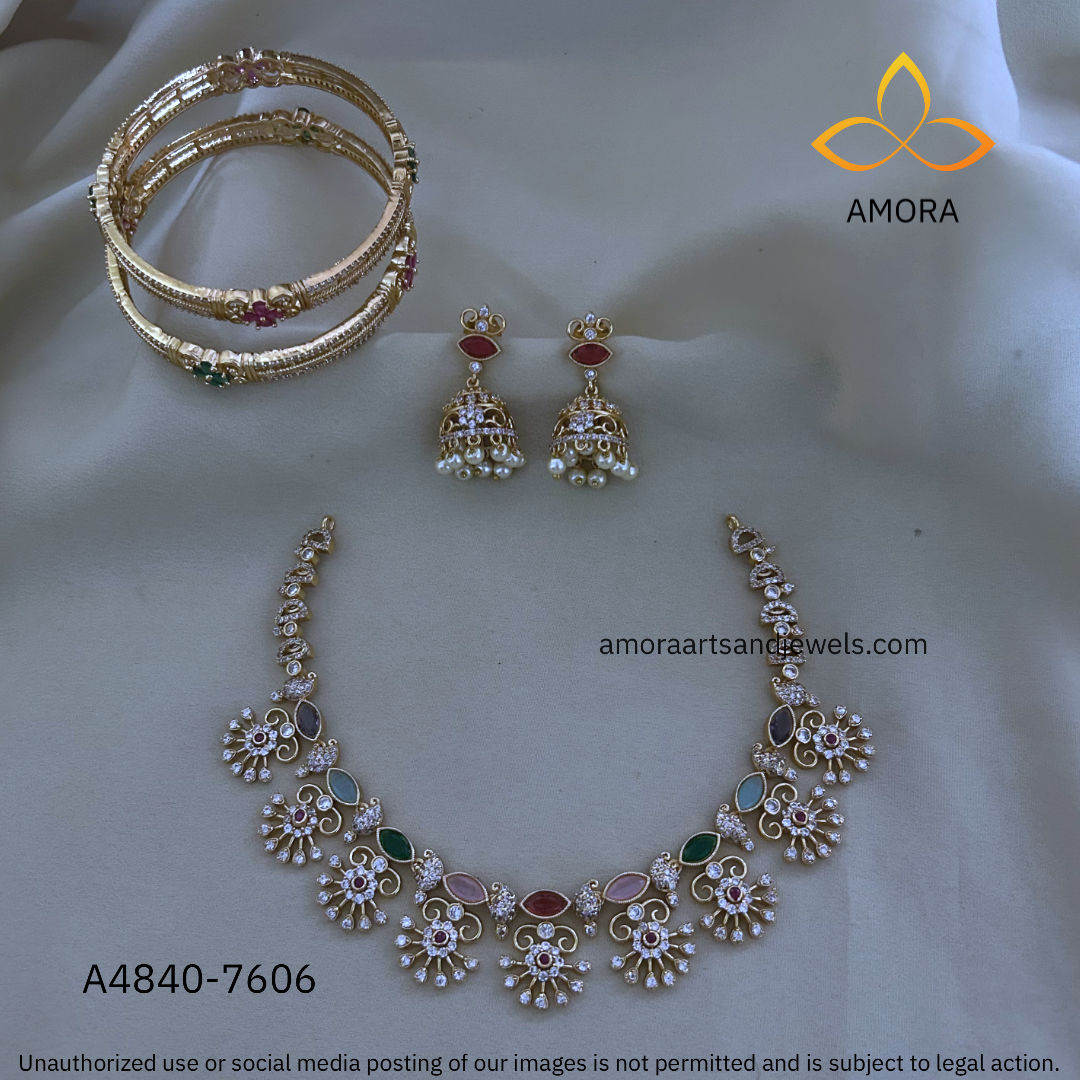 Antique Polished Short Necklace with Bangles Combo Set - A4840-7606