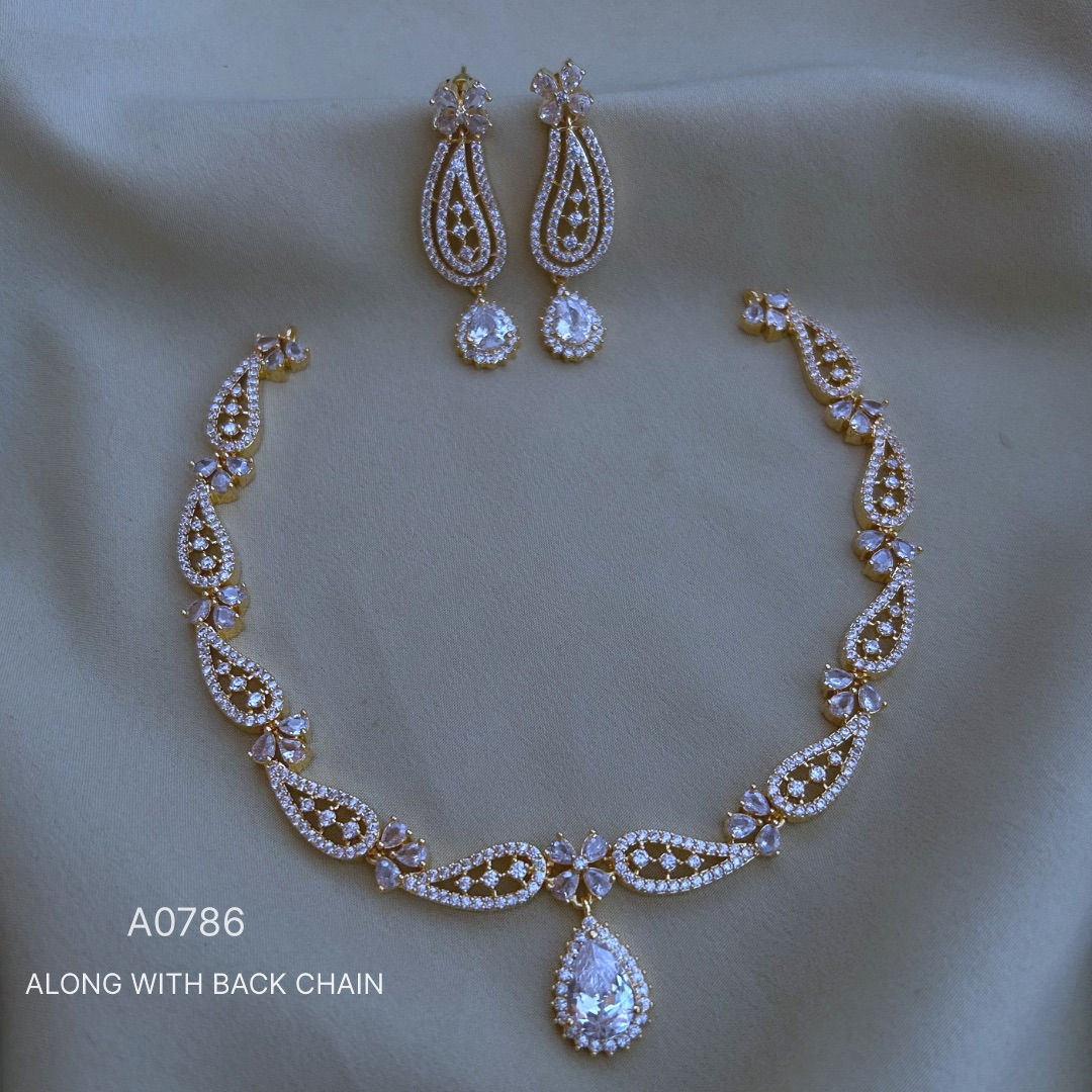 Gold Polish AD Short Necklace