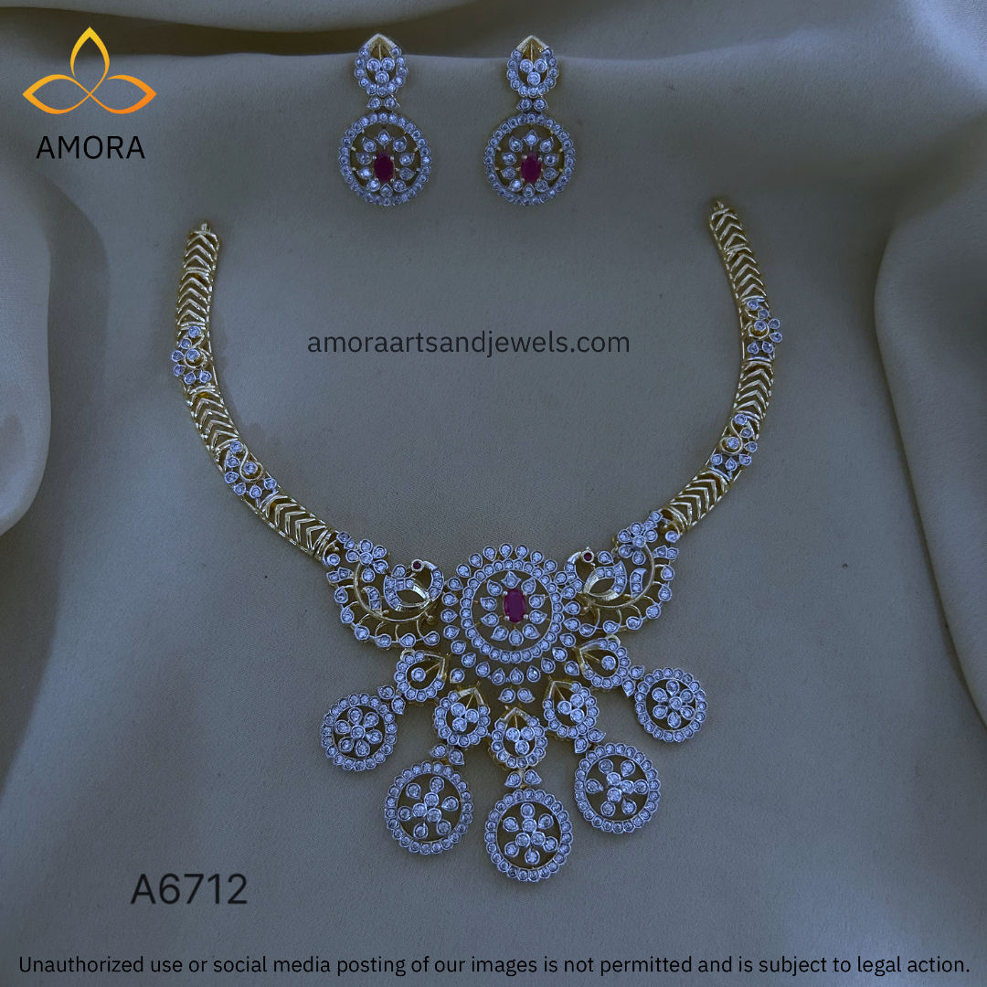 Gold Polish AD Short Necklace - A6712