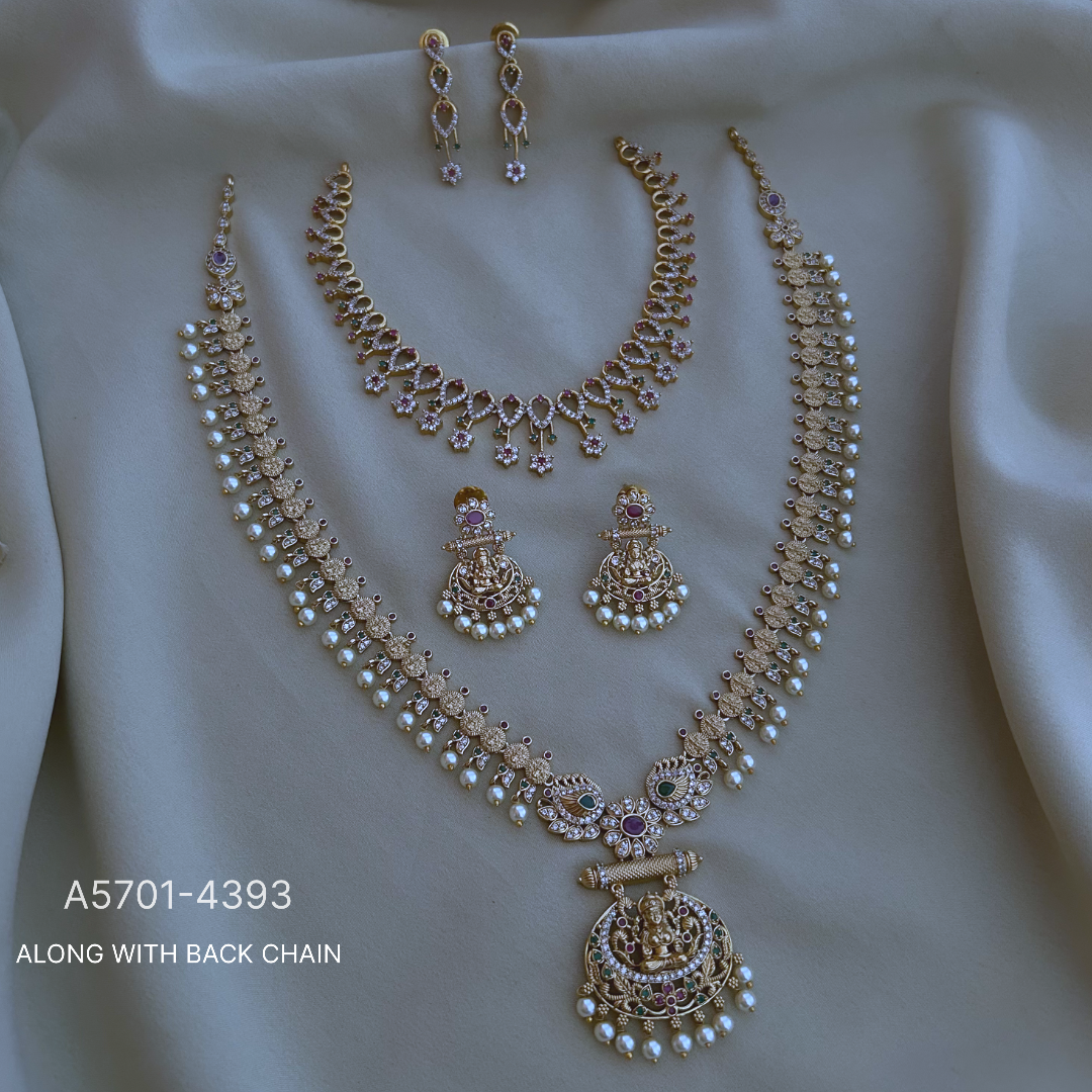 Antique Polished Short Necklace with Long Haram Combo Set - A5701-4393