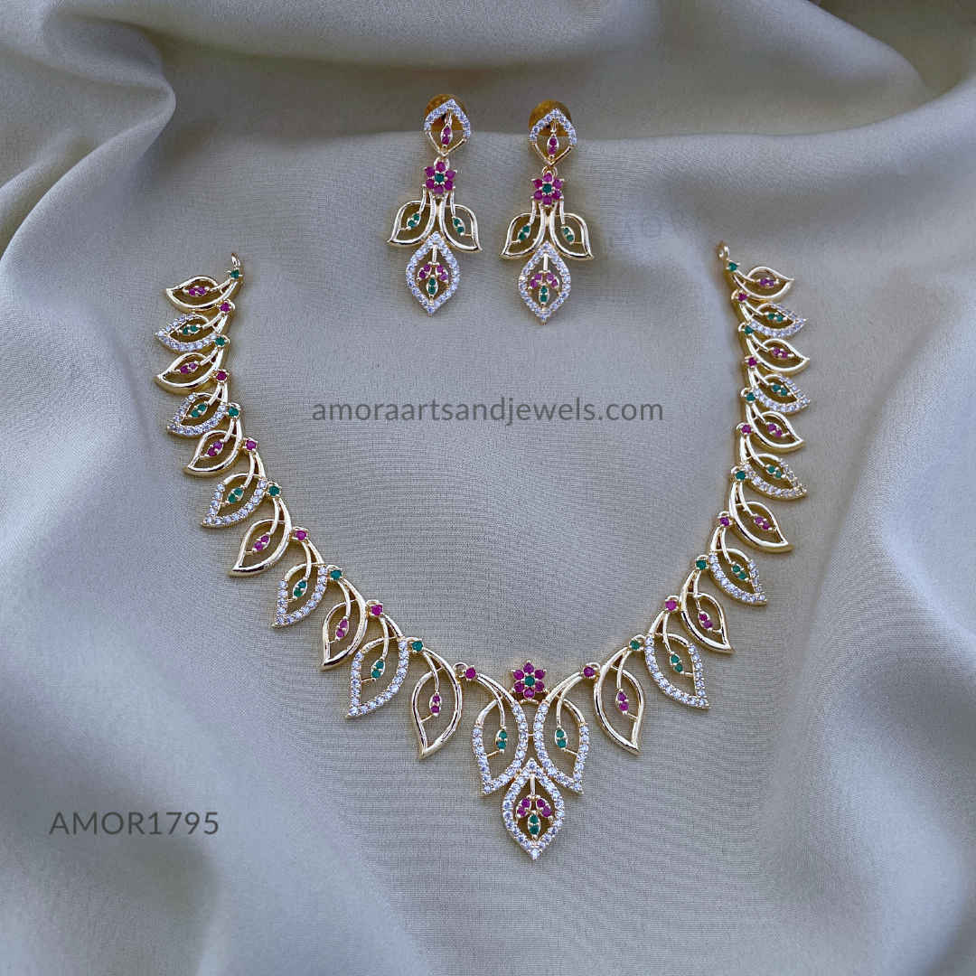 Gold Polish AD Short Necklace