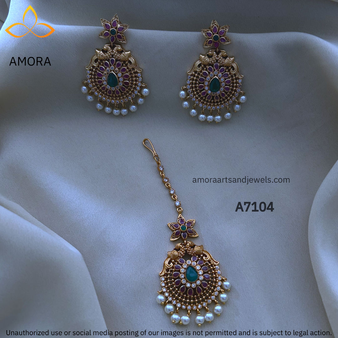 Antique Chandbali With Tikka Combo Set - A7104