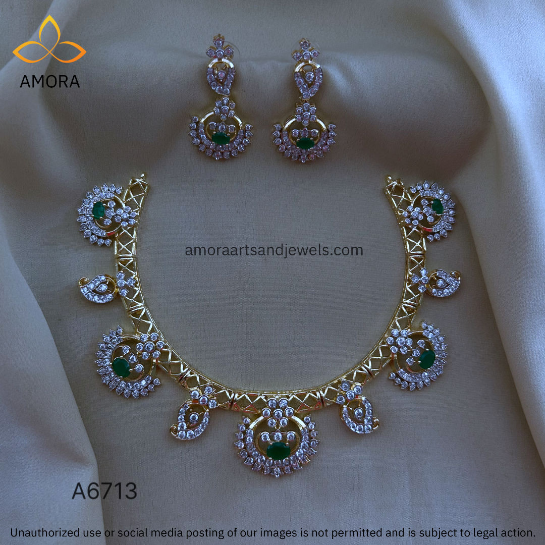 Gold Polish AD Short Necklace - A6713