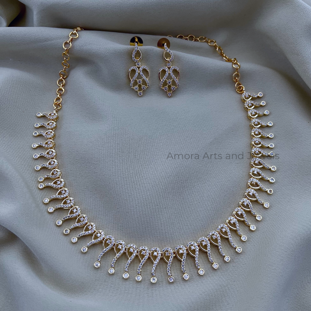 Gold Polish AD Short Necklace