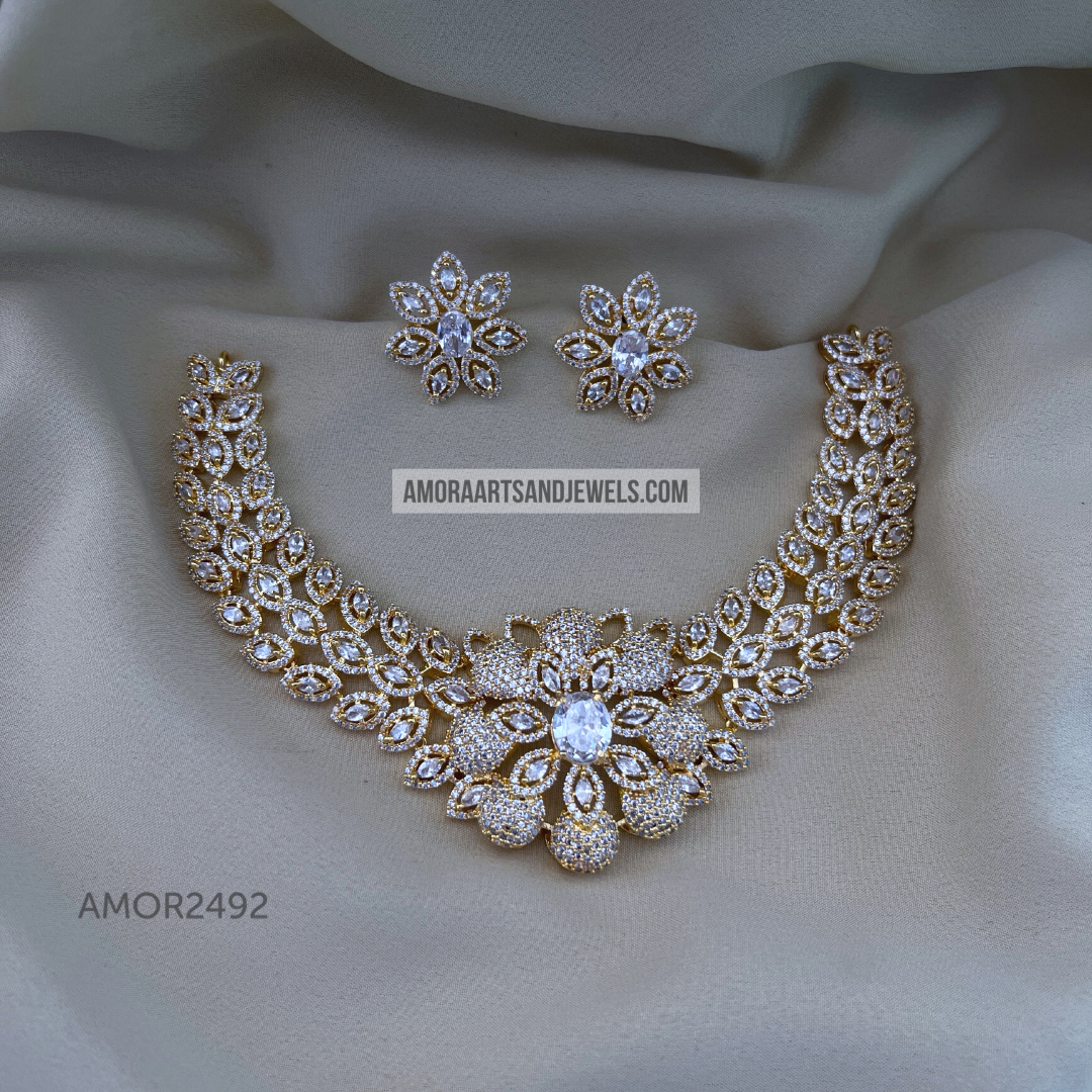 Gold Polish AD Short Necklace