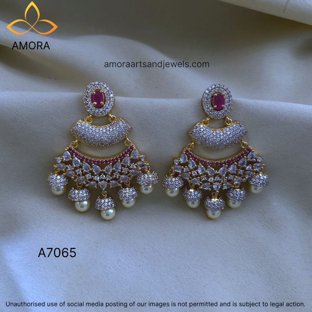 GJ polished layered chandbali with drop earring- A7065