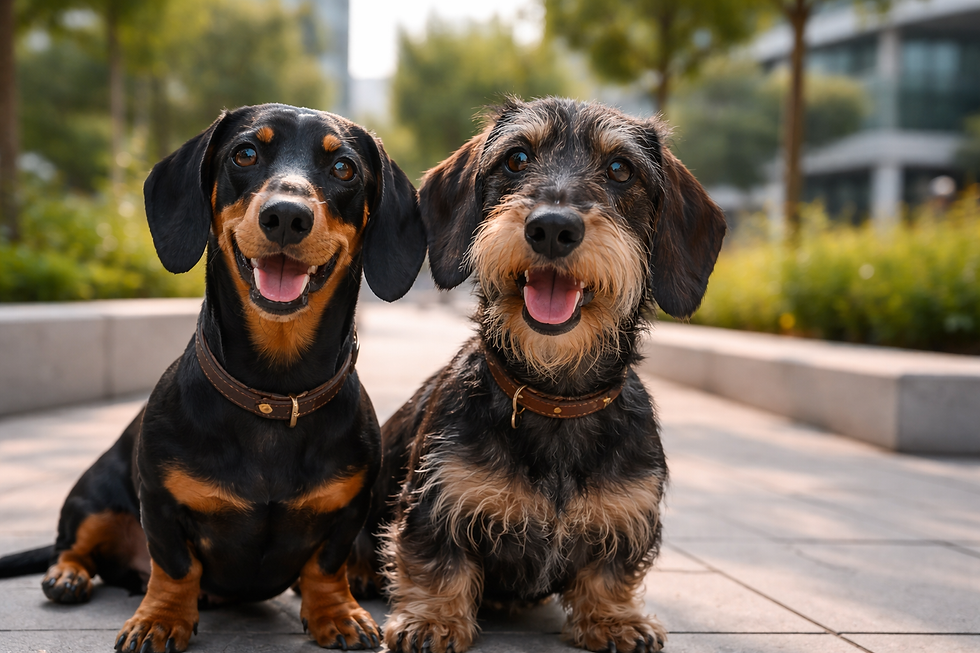 Dos Teckel: pelo corto y pelo duro, felices en exterior