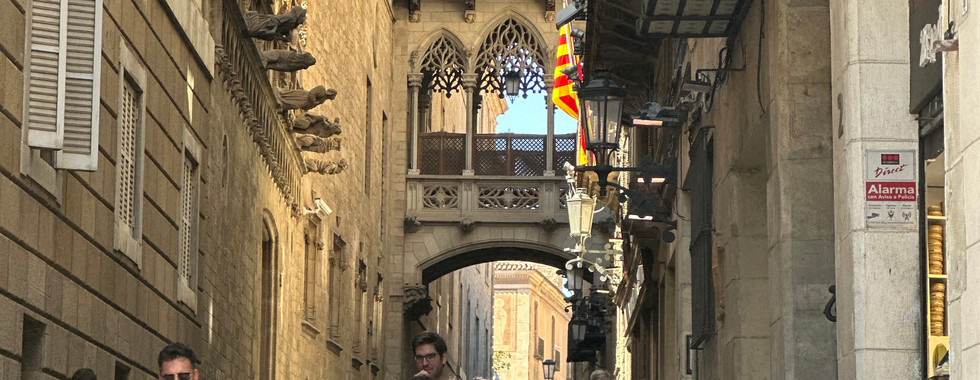 Pont del Bisbe Bridge - Flamboyant-style bridge that crosses Carrer Bisbe between the Palau de la Generalitat and the Cases dels Canonges: newly constructed in 1928 by Joan Rubió on Carrer del Bisbe (Bishop Street)