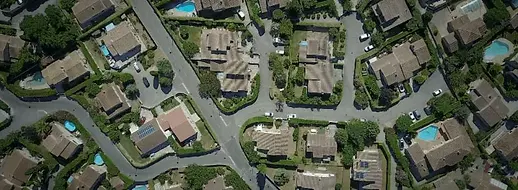 Aerial view of a townhome association.