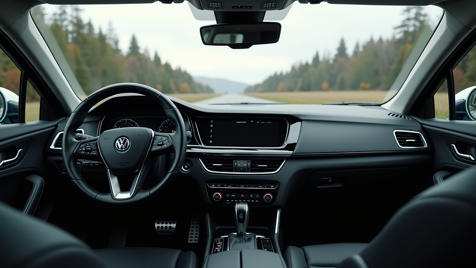 Eye-level view of a clean car interior with detailed dashboard