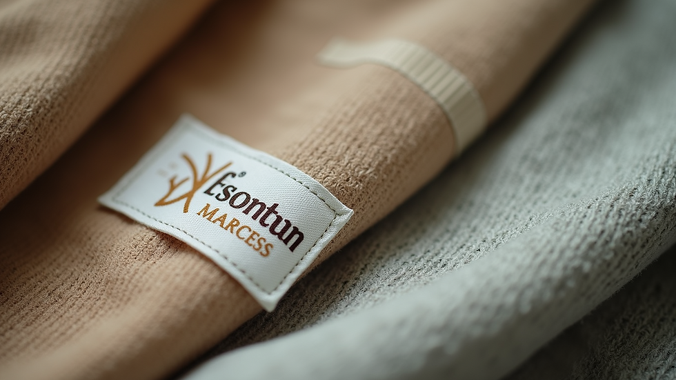 Close-up view of eco-friendly fabric labels on Australian clothing