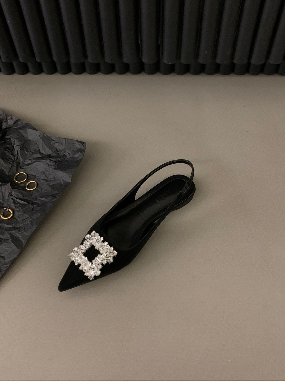 Thumbnail: Women's Pointed Toe Rhinestone Slingback Flats