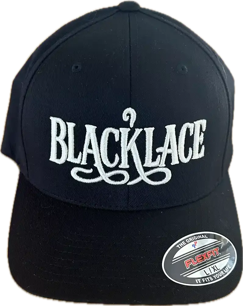 Blacklace baseball hat white stitching