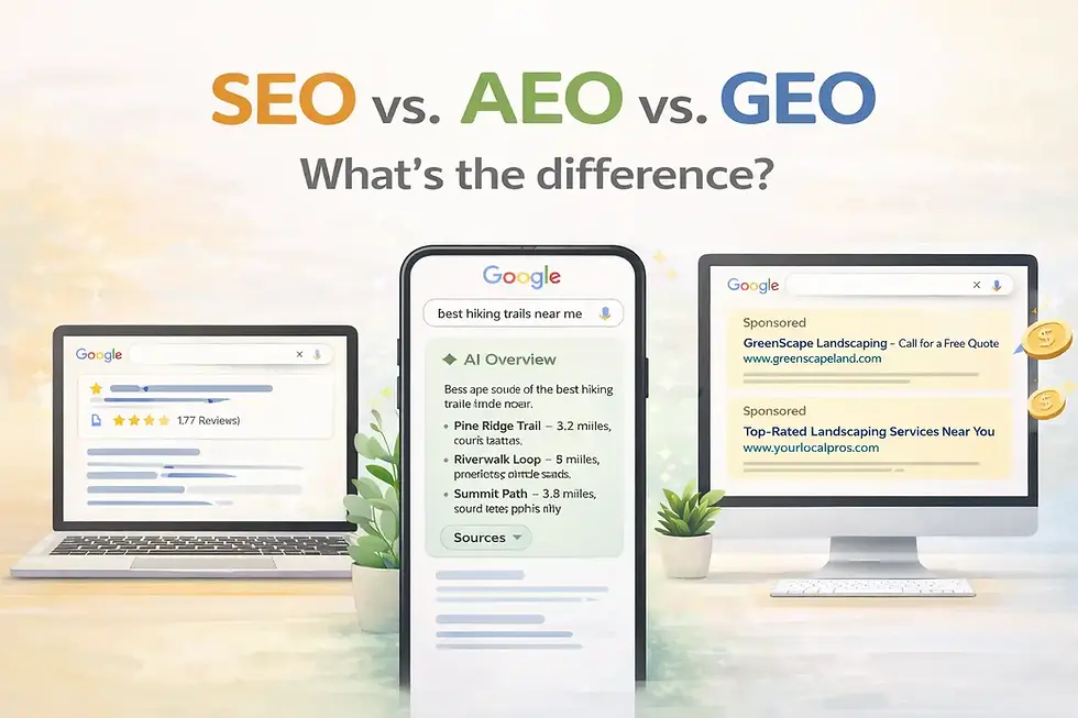 Understanding Google Search Results: SEO, AEO, GEO, PPC, and Local Search Explained