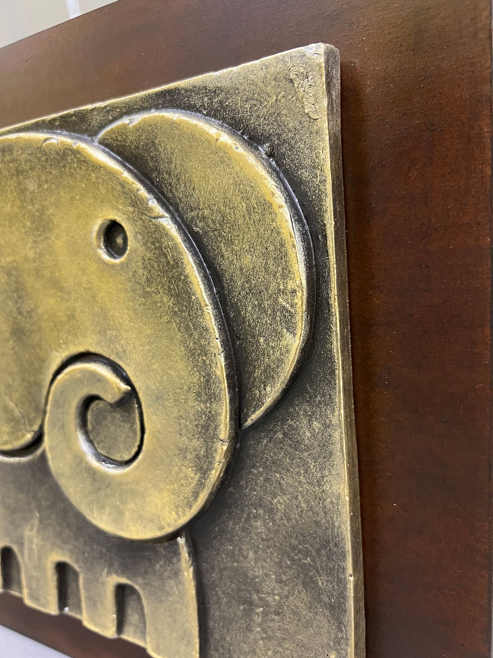 Thumbnail: Handmade  Ceramic, Elephant Carved, Premium, Decorative Wall Hanging Wood Framed