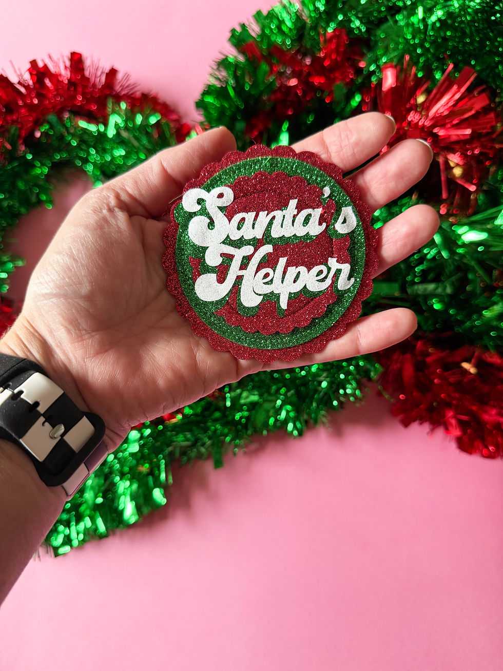 Thumbnail: Retro Christmas Glitter Badge Merry Christmas|I love Sprouts |Santa's Helper
