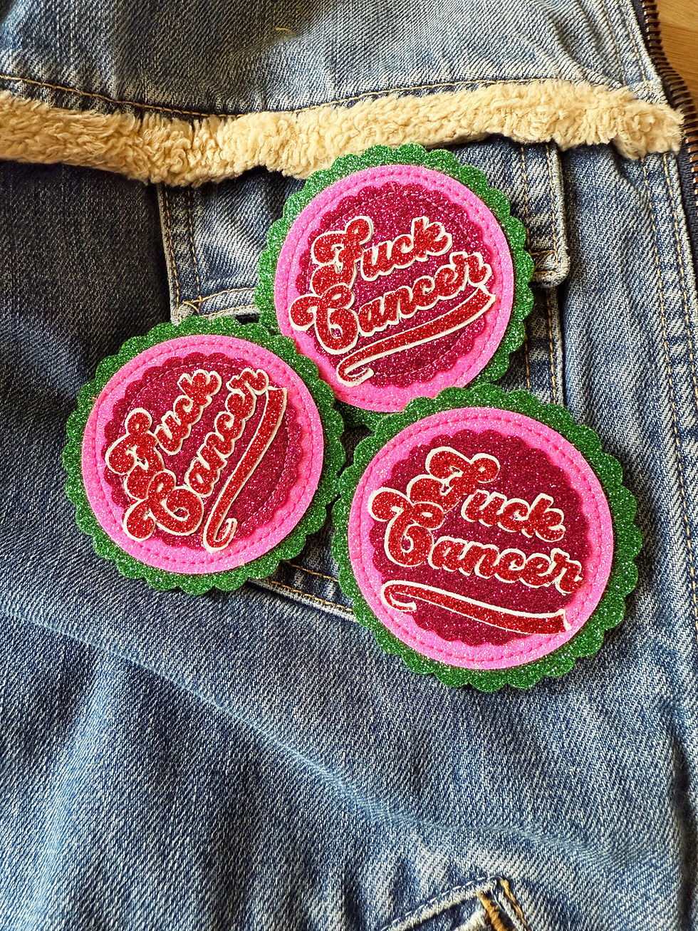 Thumbnail: Fuck Cancer Glitter Felt Badge Pin | Breast Cancer Awareness Support Brooch | H